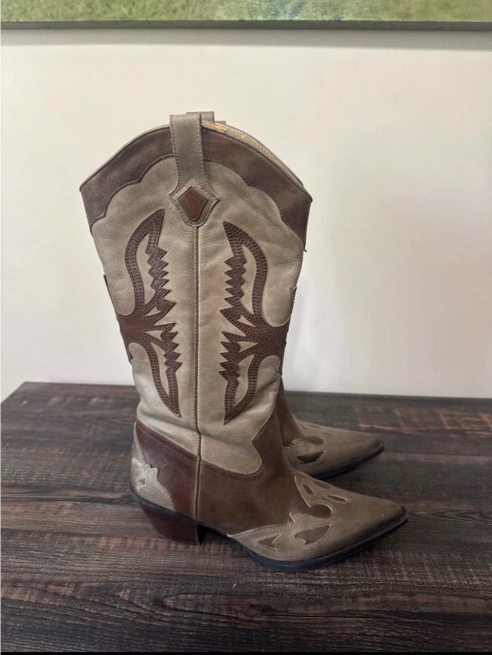 Reba Two Toned Soaring Eagle Pointed Toe Western Boots